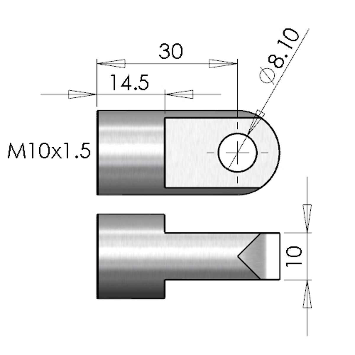 NitroLift Stainless Steel 8mm Hole 10mm Thick Eyelet To Fit M10 Thread